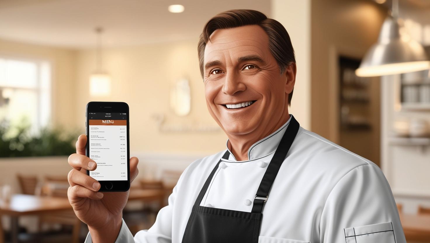 Chef showing digital menu on smartphone